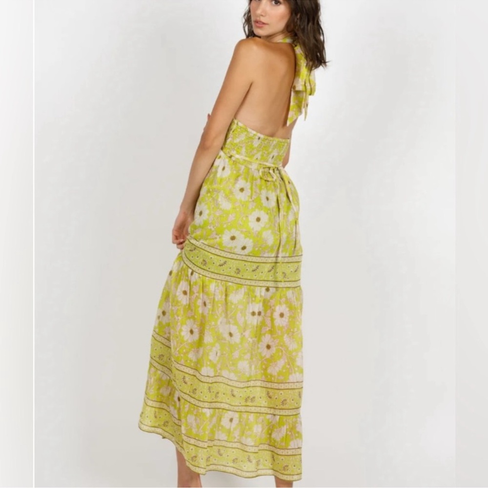 Band of the free  Floral Halter Dress - Lime Green